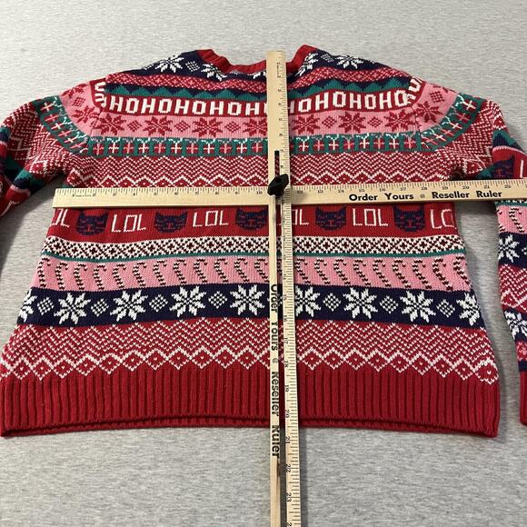 H&M Ugly Christmas Sweater Womens Small Red Pink Fair Isle HoHoHo Cat - Picture 8 of 10